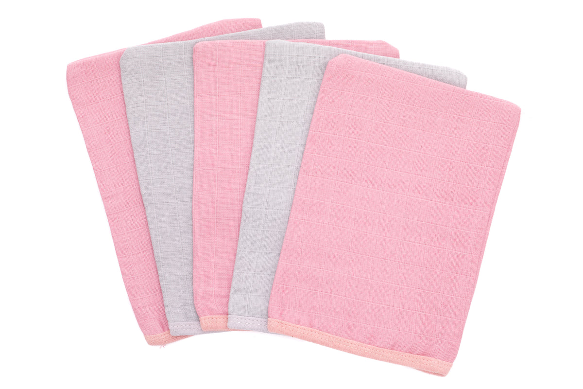 Fillikid Waschhandschuh Mull 5er Pack rosa/grau