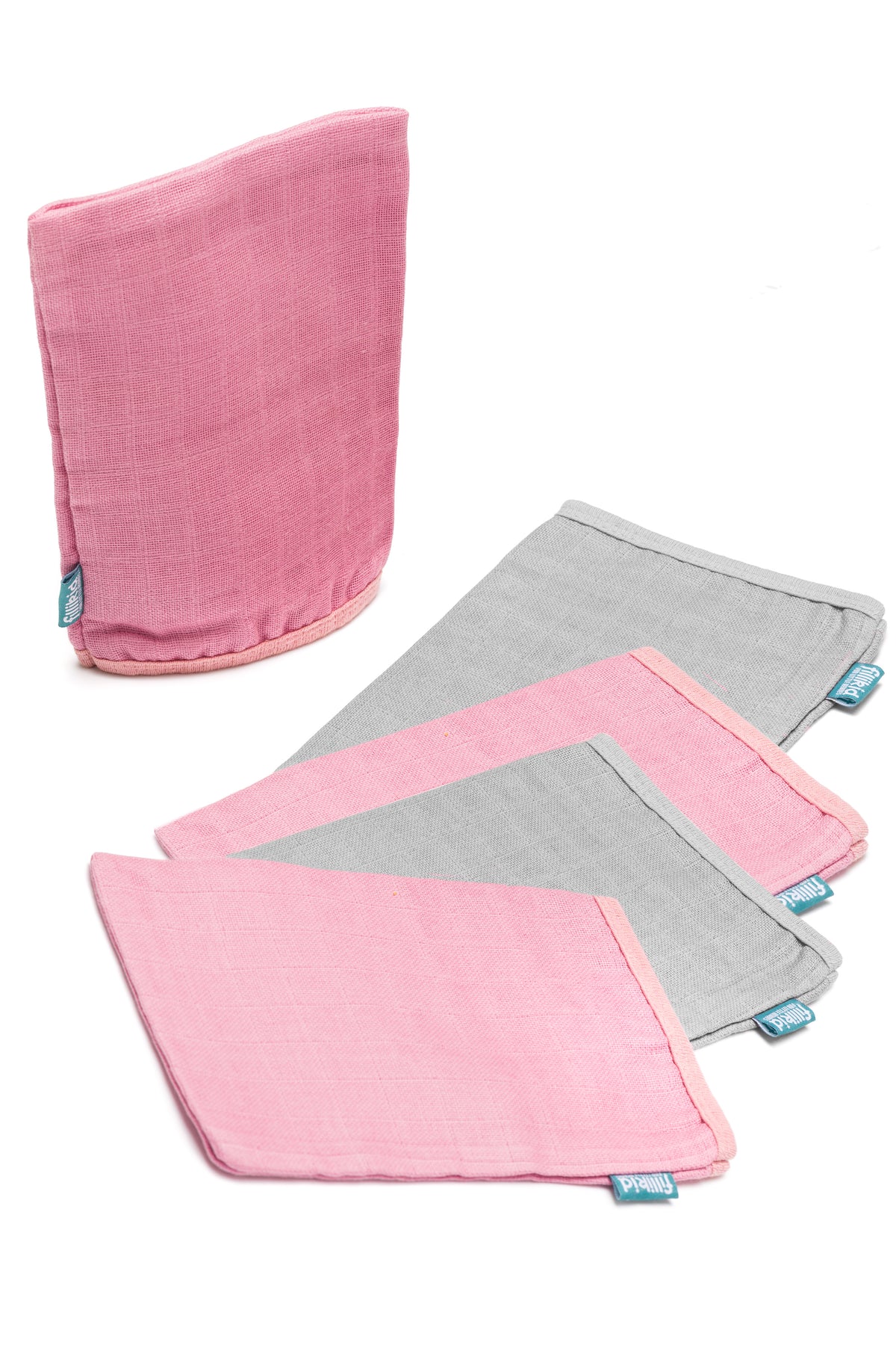 Fillikid Waschhandschuh Mull 5er Pack rosa/grau