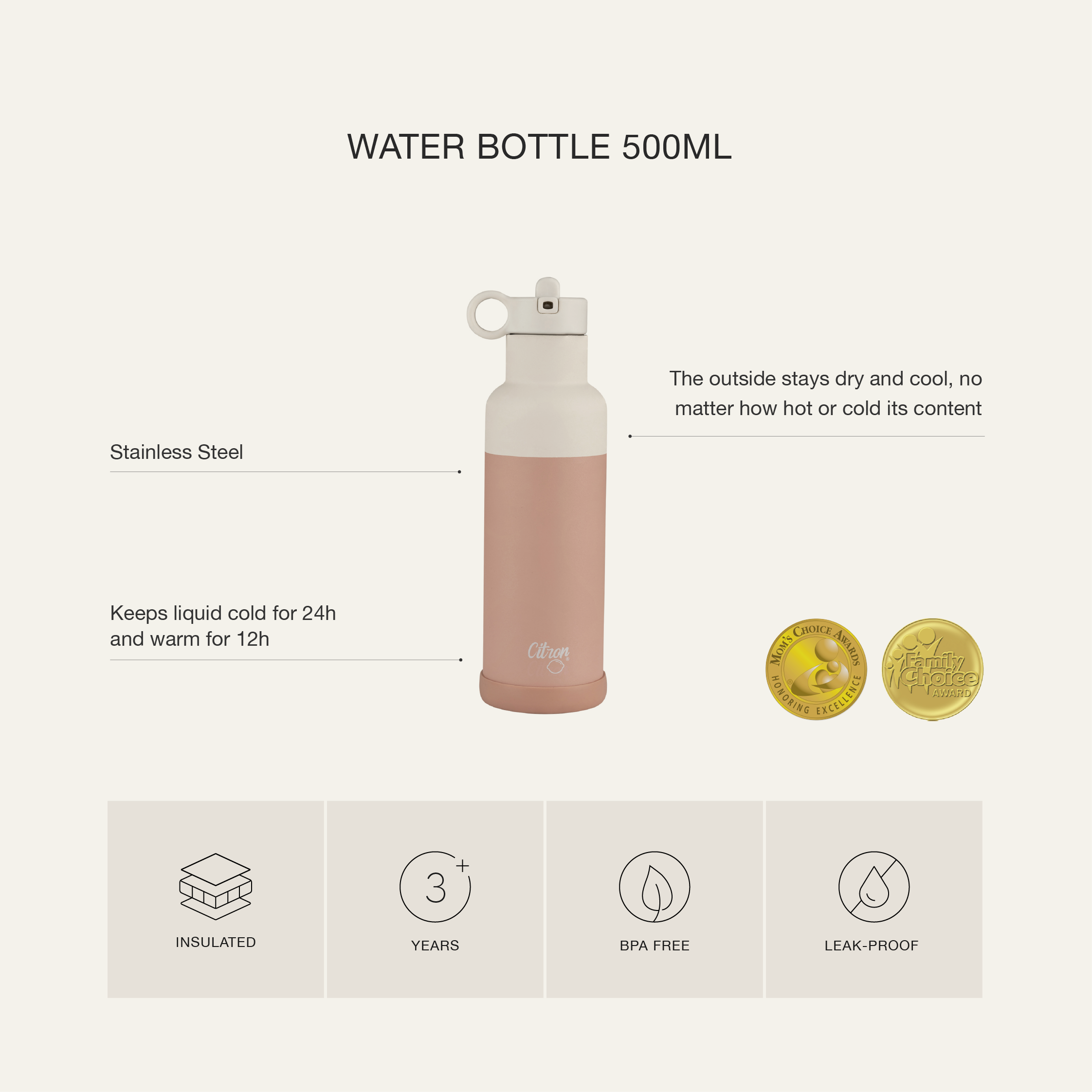 Citron Trinkflaschen Thermoisoliert 500ml