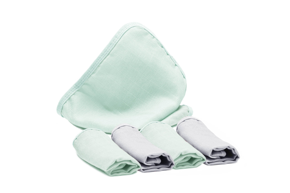 Fillikid Waschlappen Mull 5er Pack 30x30 cm mint/grau