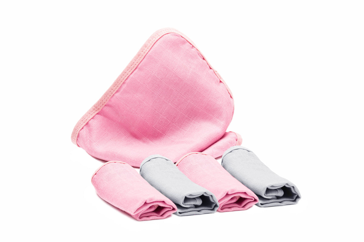 Fillikid Waschlappen Mull 5er Pack 30x30 cm pink/grau