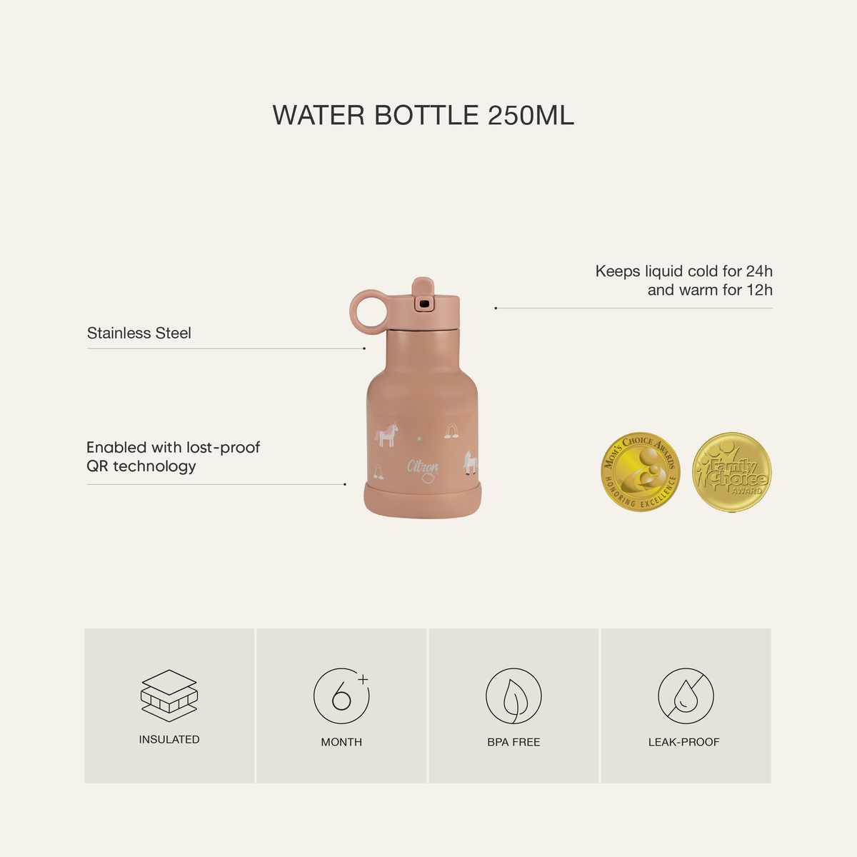 Citron Trinkflaschen Thermoisoliert 250ml