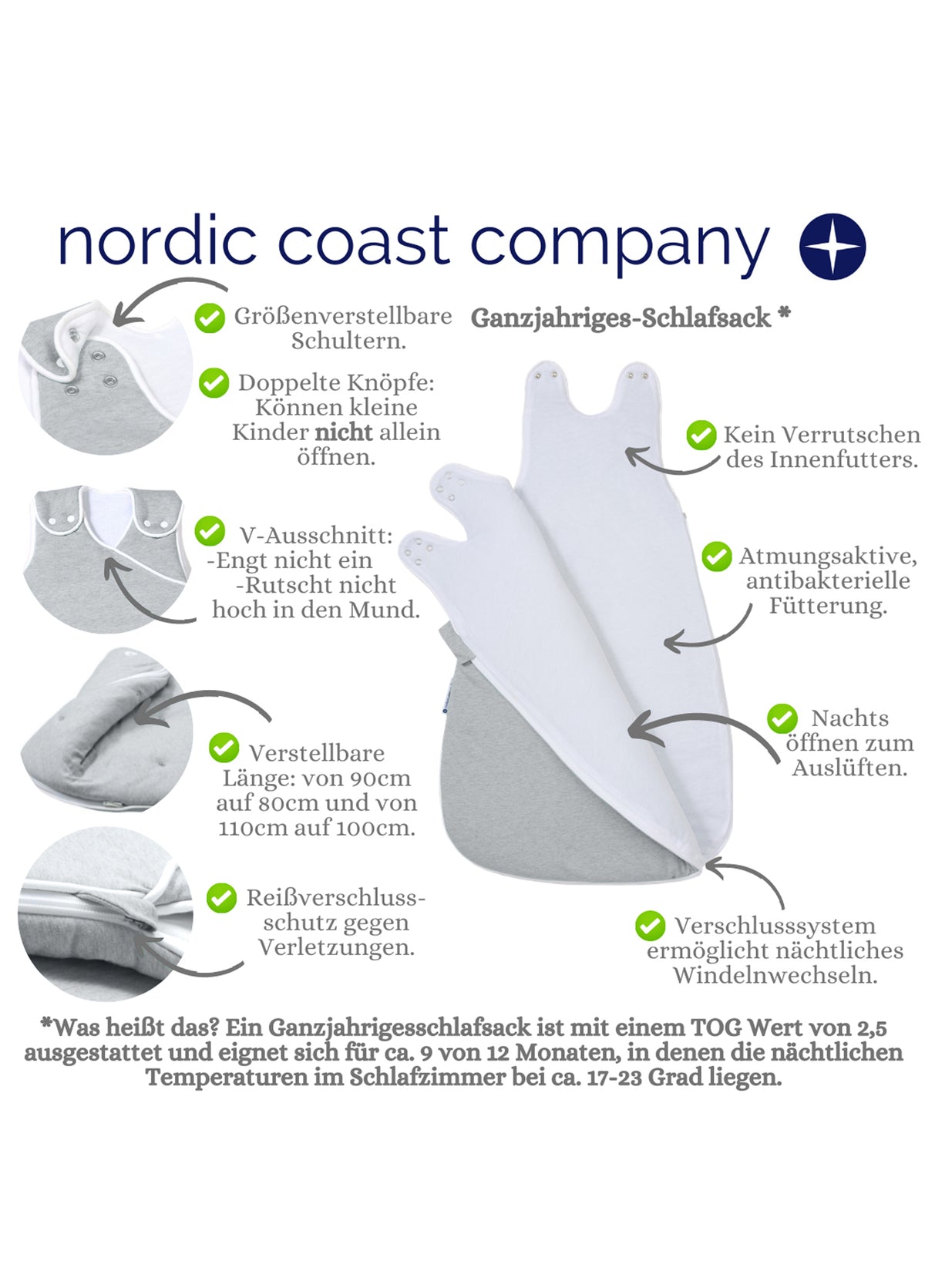 Nordic Coast Baby Schlafsack - Grau