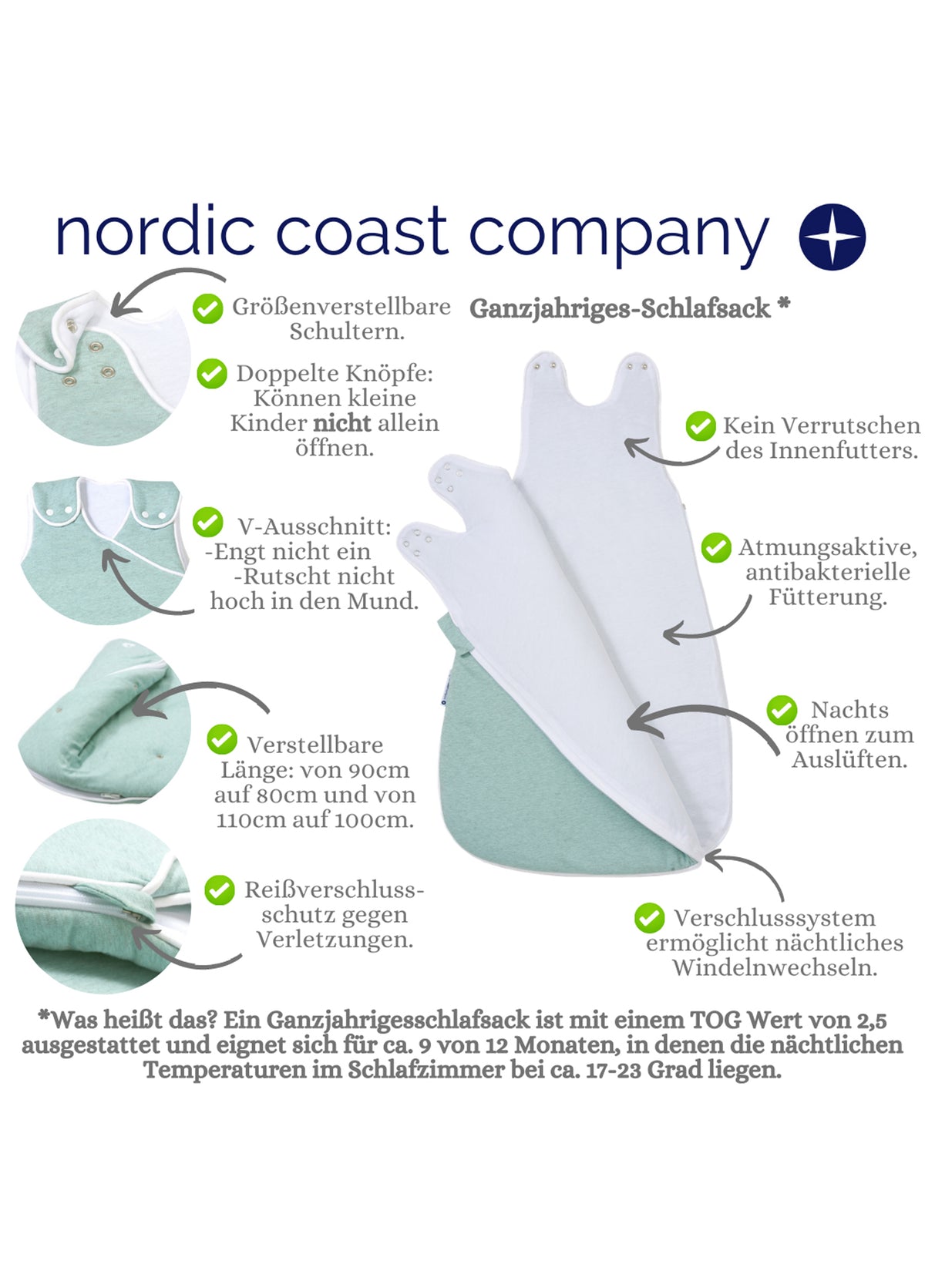 Nordic Coast Baby Schlafsack - Mint