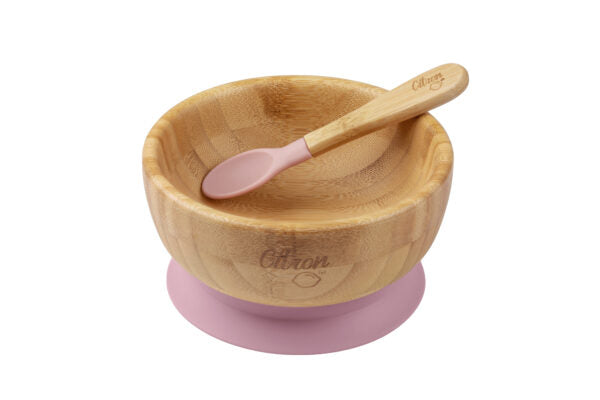 Citron Bamboo Bowl + Löffel mit Saugnapf - Pink