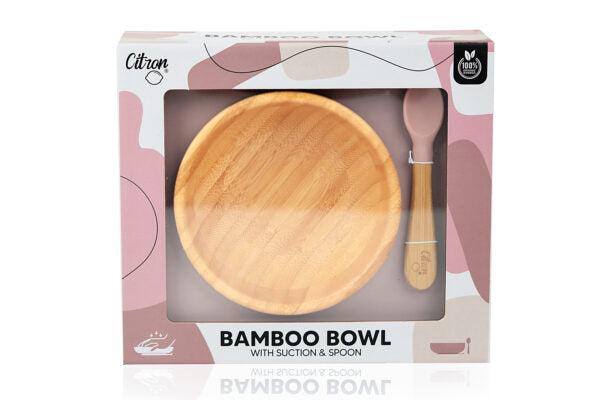 Citron Bamboo Bowl + Löffel mit Saugnapf - Pink