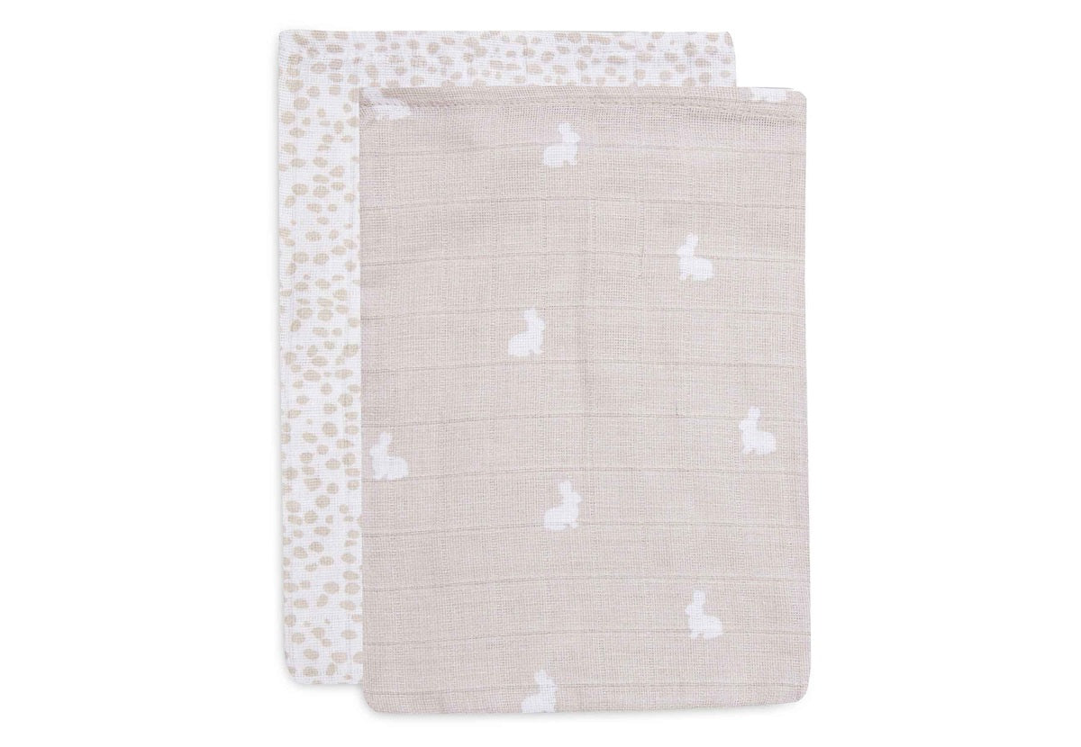 Jollein Waschlappe Hydrophill Dotted&amp;Rabbit Nougat GOTS 2er Pack