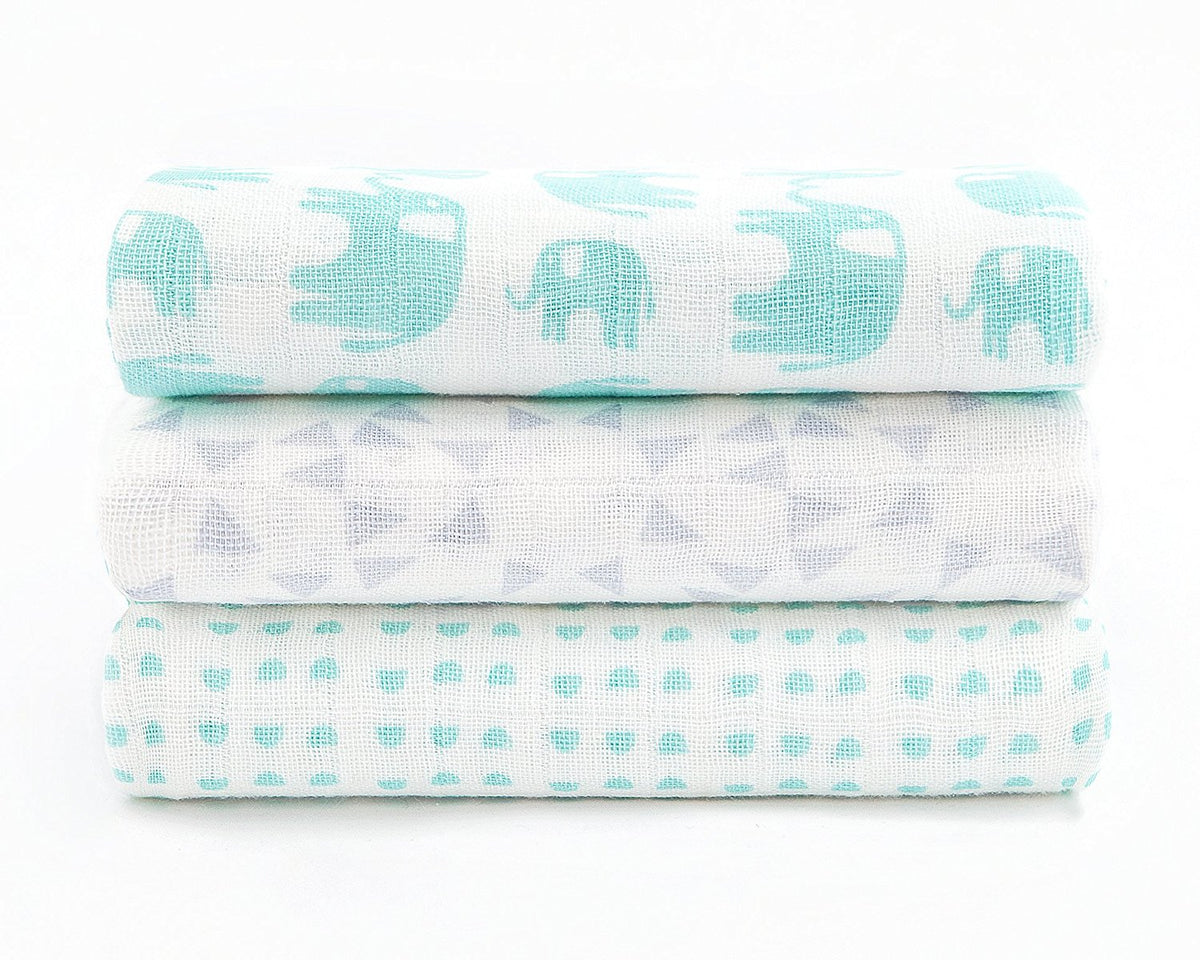 JULIUS ZÖLLNER Swaddle Tücher 3-er Pack 120x120cm - Elefant