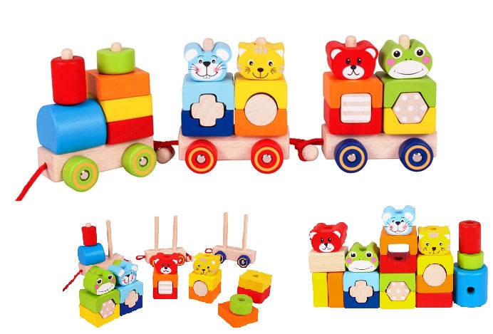 Spielba Bau Zug mit 4 Figuren