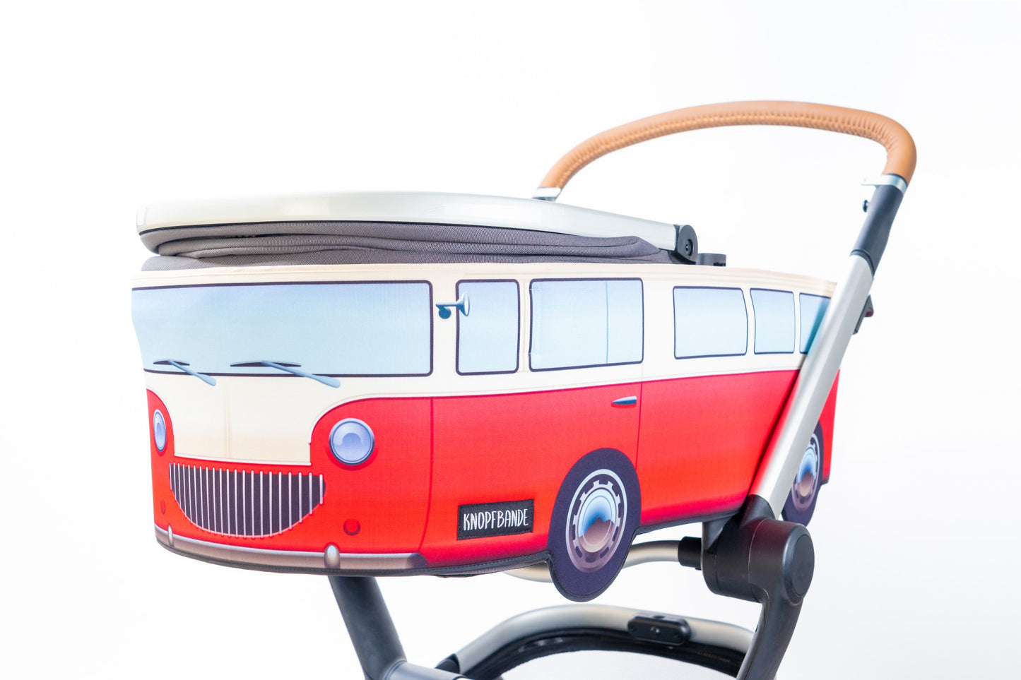 Knopfbande Kinderwagenhülle "Vintage Bus" rot - Porto frei + Pyjama gratis dazu
