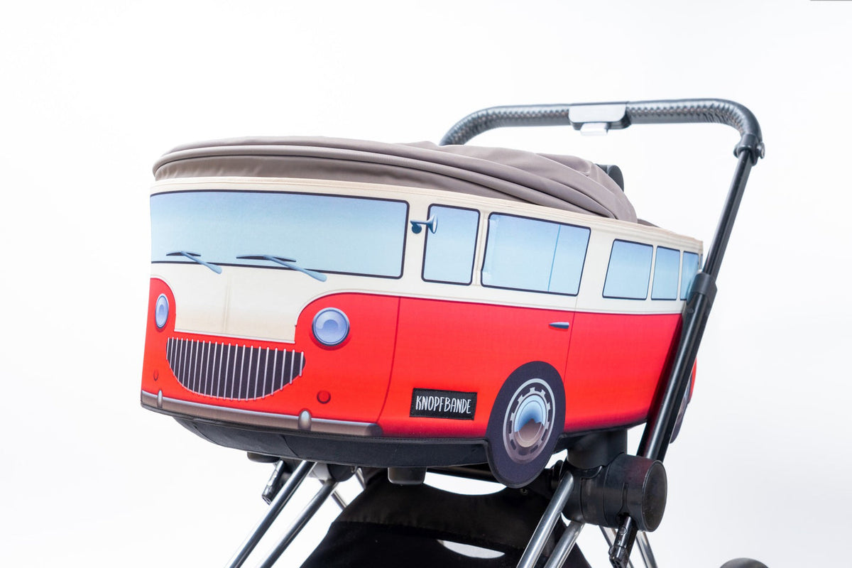 Knopfbande Kinderwagenhülle &quot;Vintage Bus&quot; rot - Porto frei + Pyjama gratis dazu