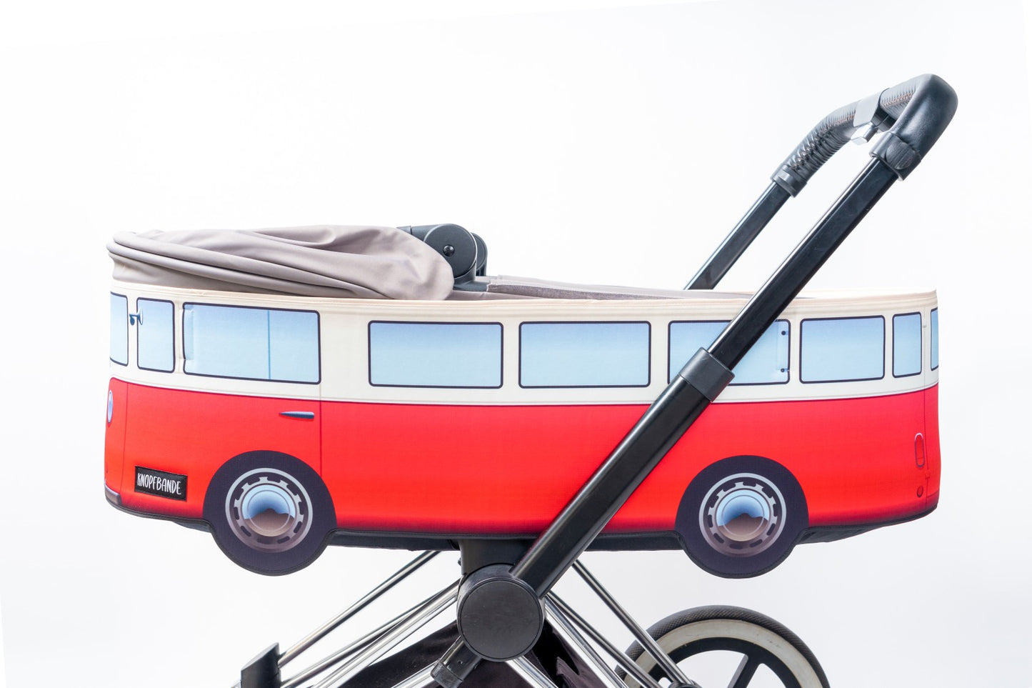 Knopfbande Kinderwagenhülle "Vintage Bus" rot - Porto frei + Pyjama gratis dazu