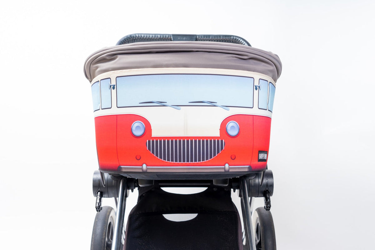 Knopfbande Kinderwagenhülle &quot;Vintage Bus&quot; rot - Porto frei + Pyjama gratis dazu
