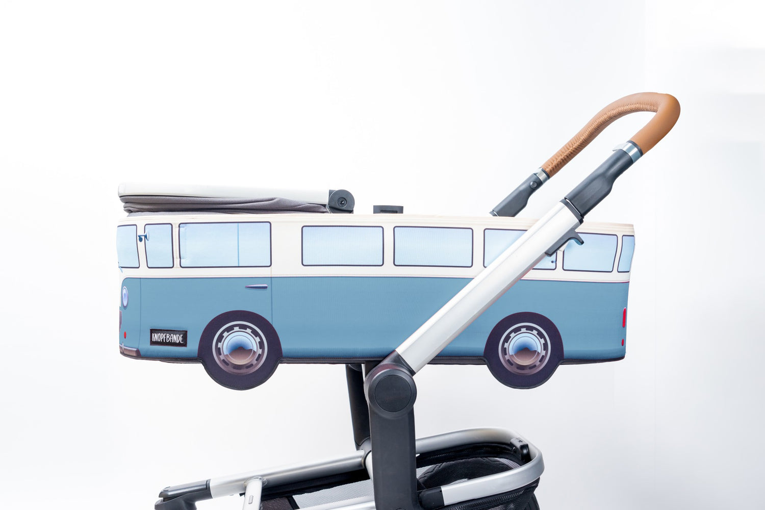 Knopfbande Kinderwagenhülle "Vintage Bus" blau - Porto frei + Pyjama gratis dazu