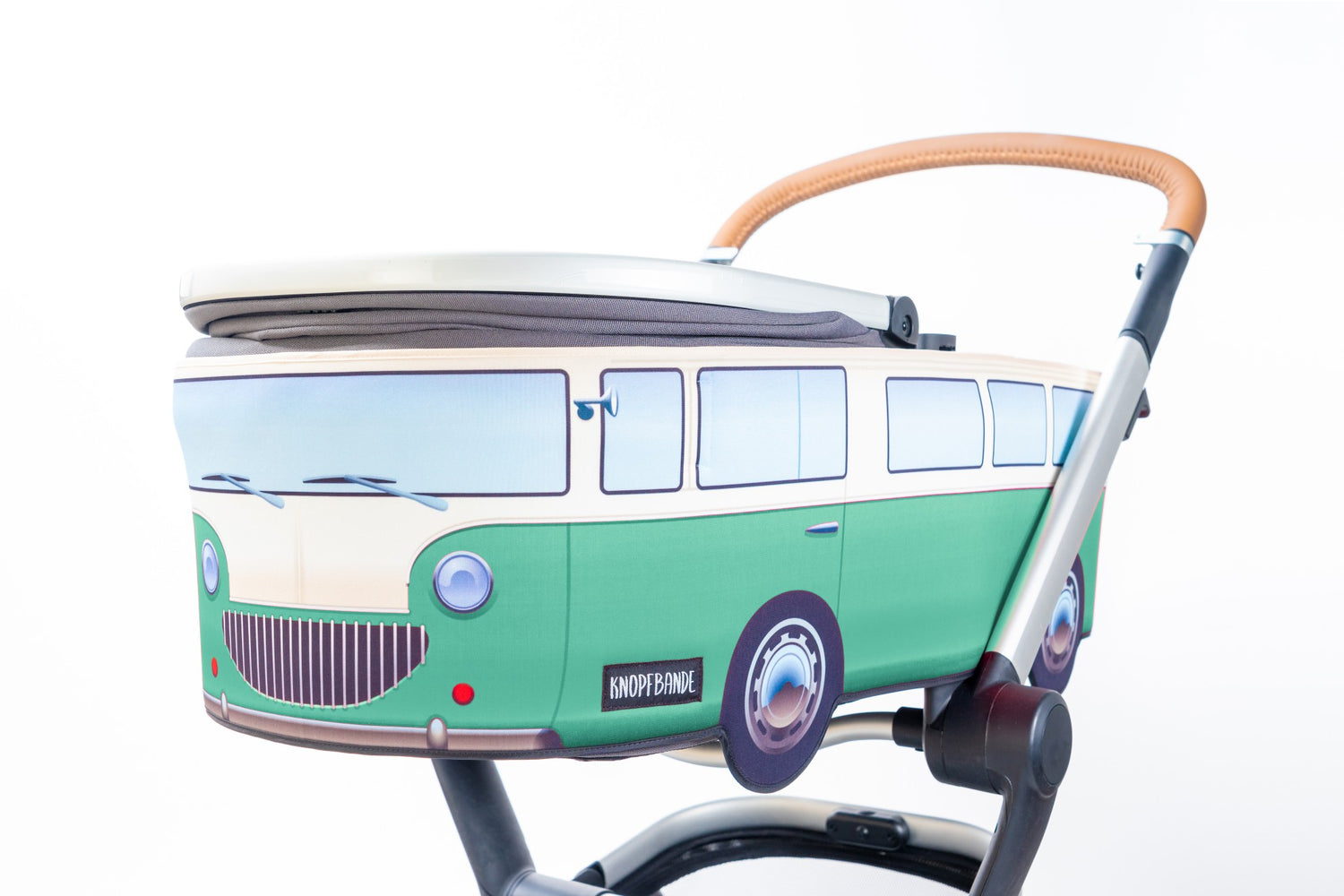 Knopfbande Kinderwagenhülle "Vintage Bus" grün - Porto frei + Pyjama gratis dazu