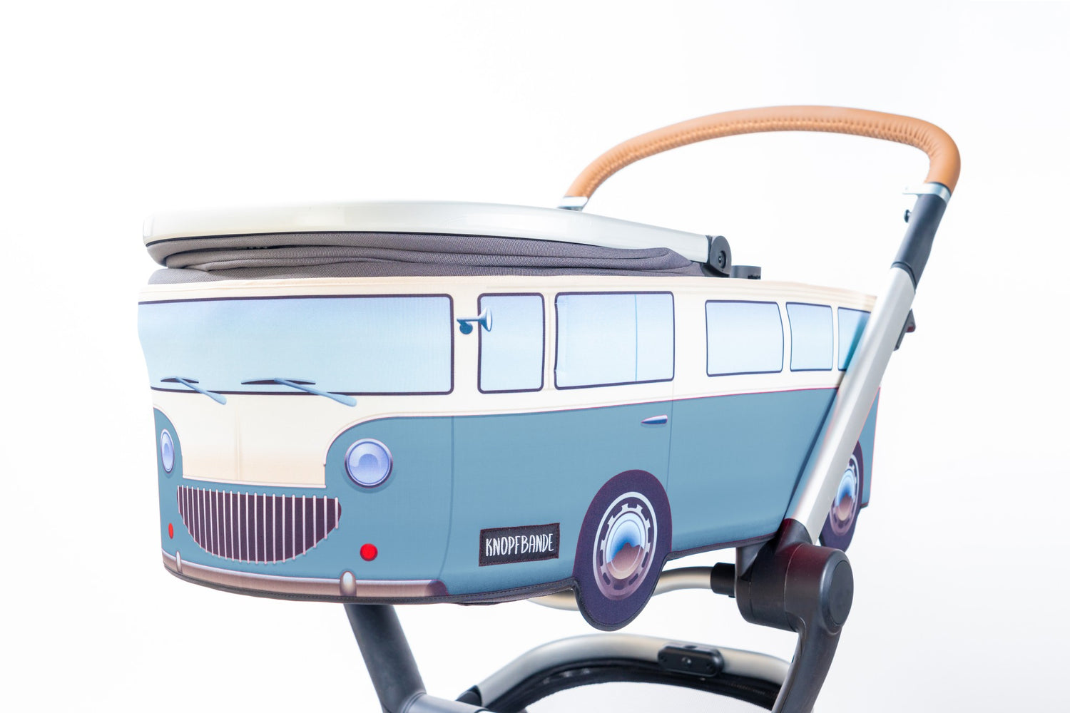 Knopfbande Kinderwagenhülle "Vintage Bus" blau - Porto frei + Pyjama gratis dazu