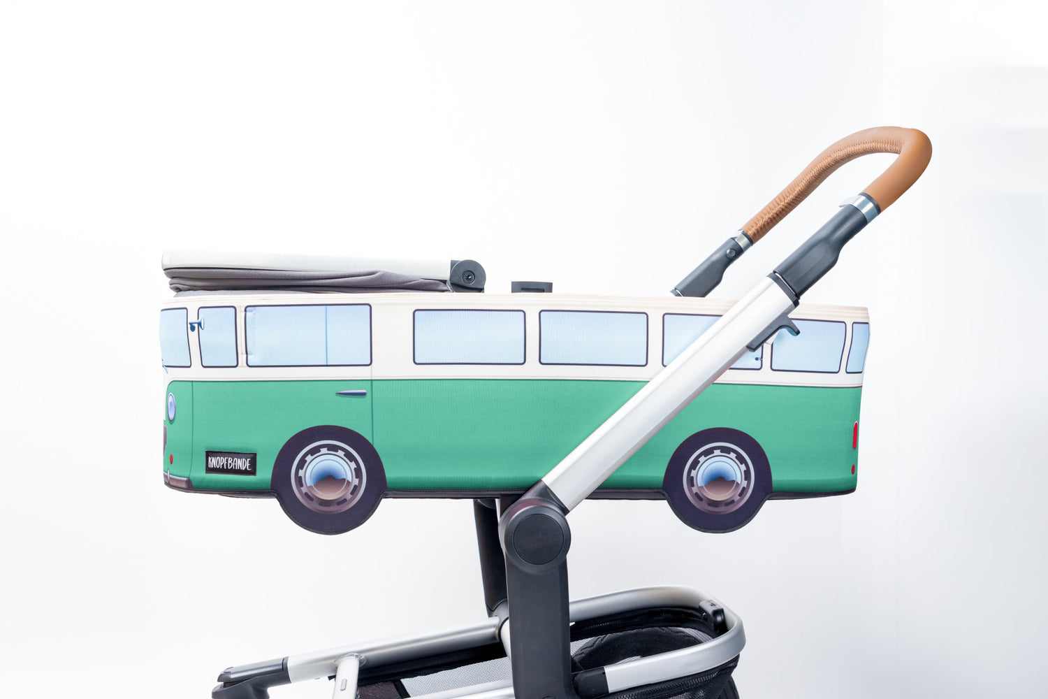 Knopfbande Kinderwagenhülle "Vintage Bus" grün - Porto frei + Pyjama gratis dazu