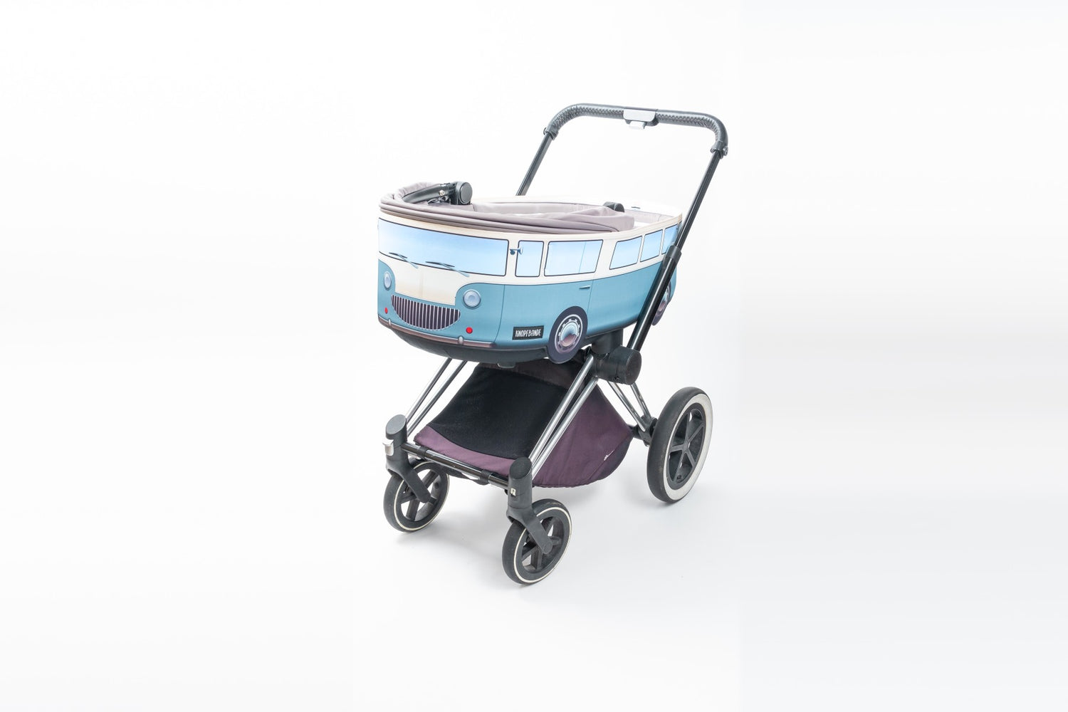 Knopfbande Kinderwagenhülle "Vintage Bus" blau - Porto frei + Pyjama gratis dazu