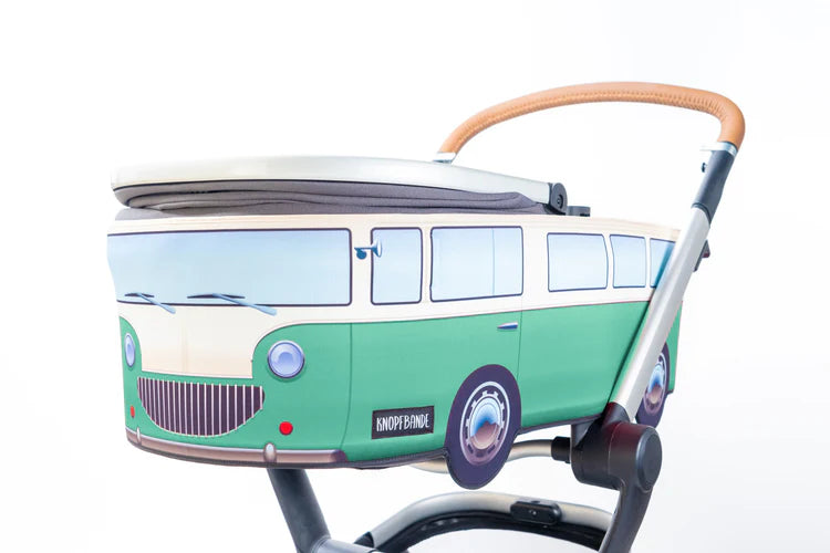 Knopfbande Kinderwagenhülle "Vintage Bus" grün - Porto frei + Pyjama gratis dazu