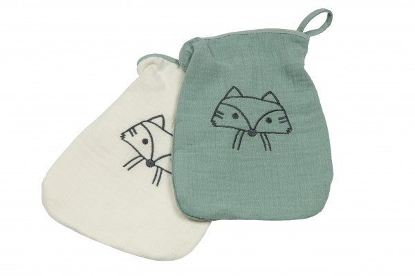 Bebe's Collection Musselin Waschhandschuh Fuchs grün