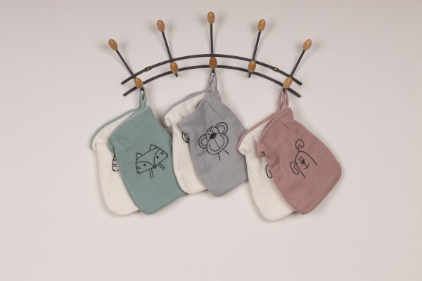 Bebe's Collection Musselin Waschhandschuh Hund altrosa