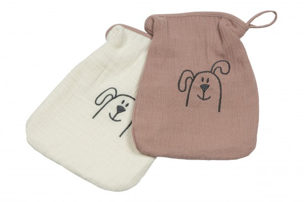 Bebe's Collection Musselin Waschhandschuh Hund altrosa