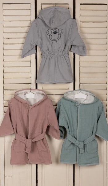 Bebe&#39;s Collection Musselin Bademantel Gr. 92/98 Hund altrosa