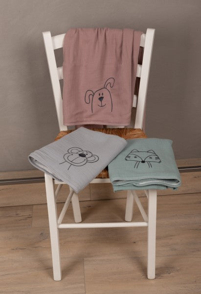 Bebe's Collection Musselin Kuscheldecke 70 x 100 cm Hund altrosa