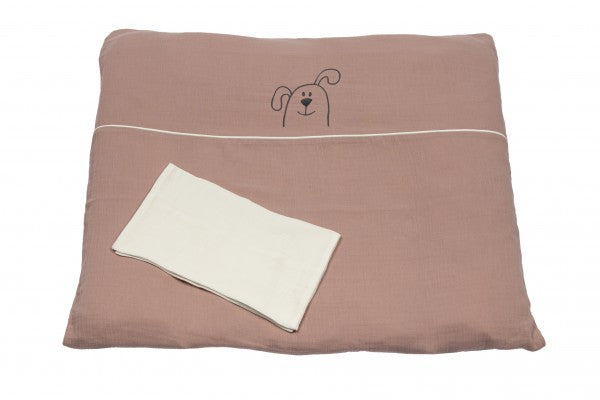 Bebe's Collection Musselin Bettwäsche 80x80 / 35x40 cm Hund altrosa