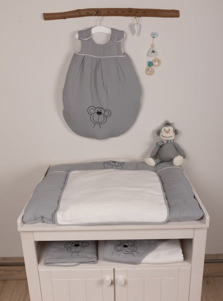 Bebe's Collection Musselin Wickelunterlage gross 85 x 70 cm Affe grau