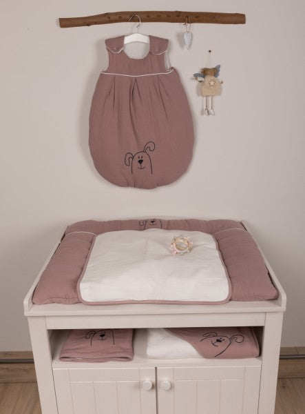 Bebe's Collection Musselin Wickelunterlage gross 85 x 70 cm Hund altrosa