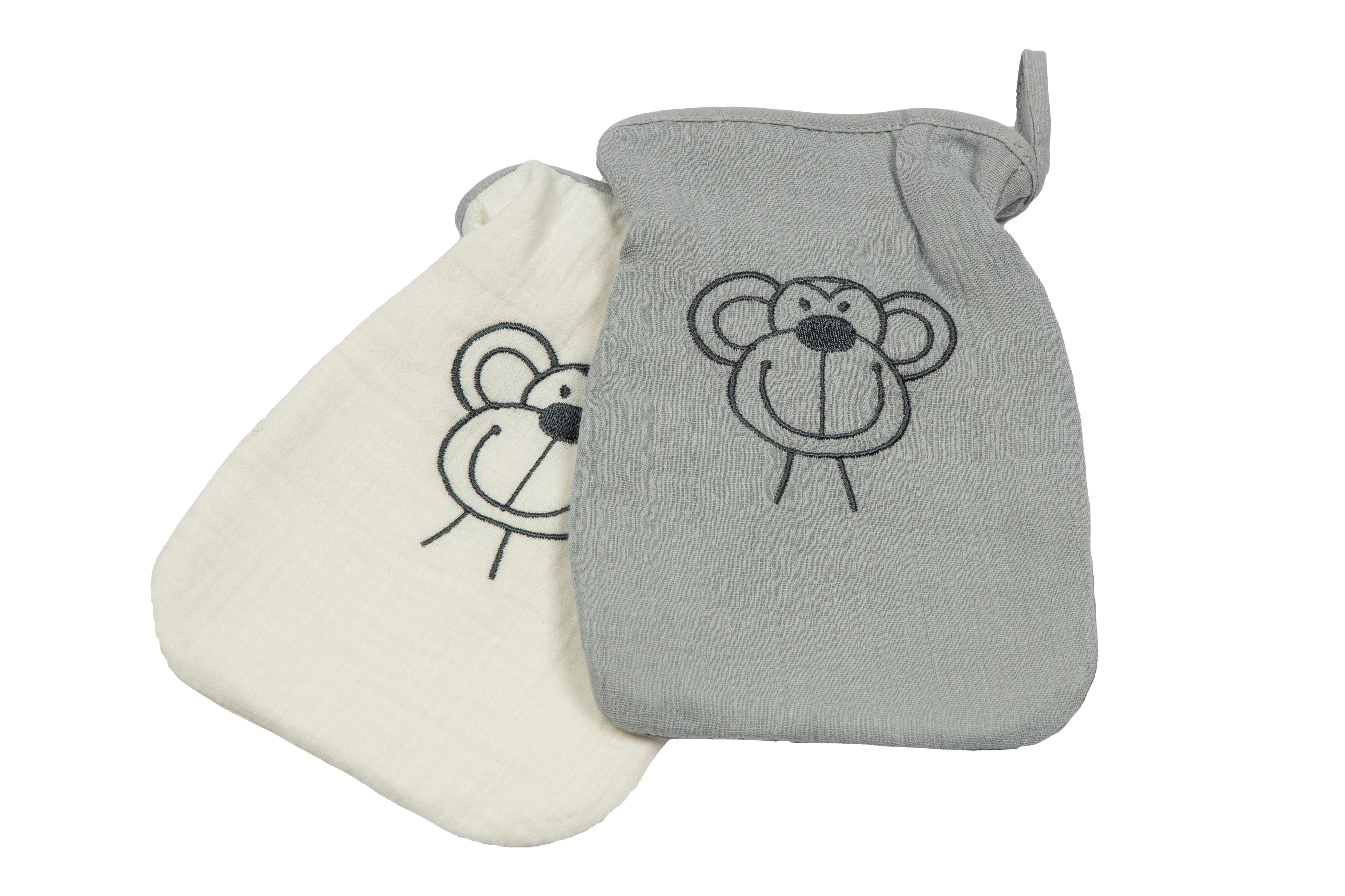 Bebe's Collection Musselin Waschhandschuh Affe grau