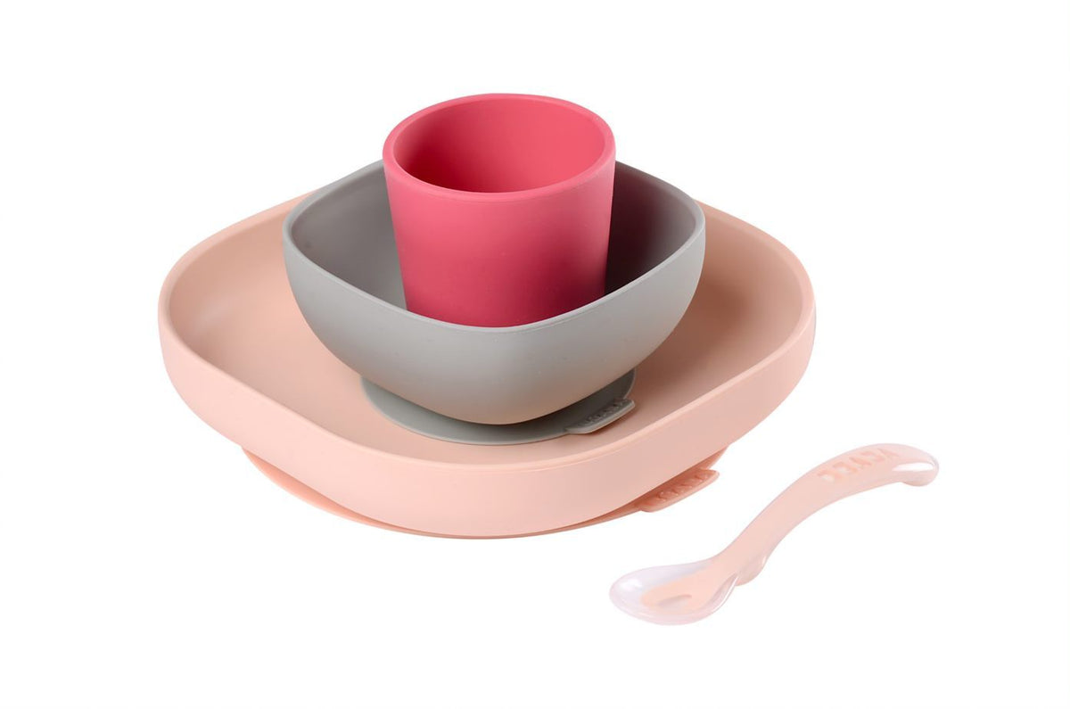 Beaba Geschirrset Silikon 4-teilig pink