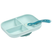 Beaba Silikon Teller mit Löffel Set blau