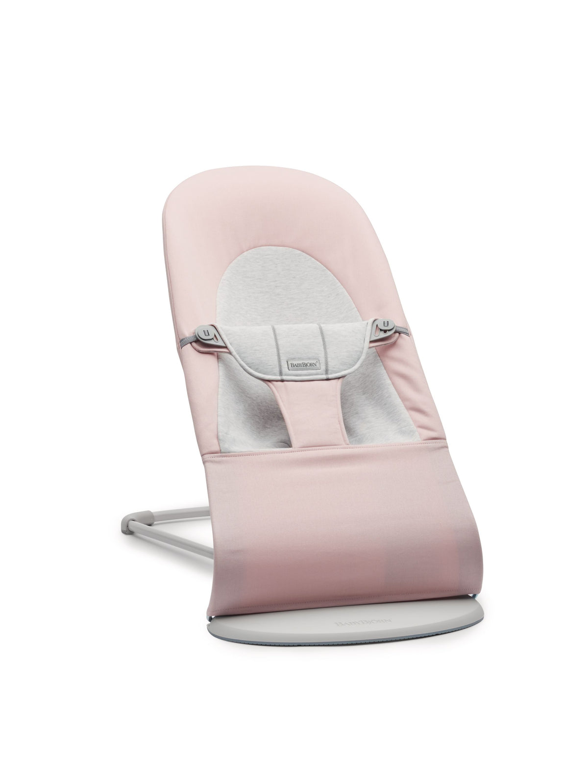 BabyBjörn Babywippe Balance Soft Cotton rosa/grau Rahmen hellgrau