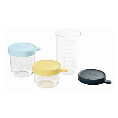 Beaba Kostgläschen aus Glas 3er-Set gelb/hellgrau/dunkelblau
