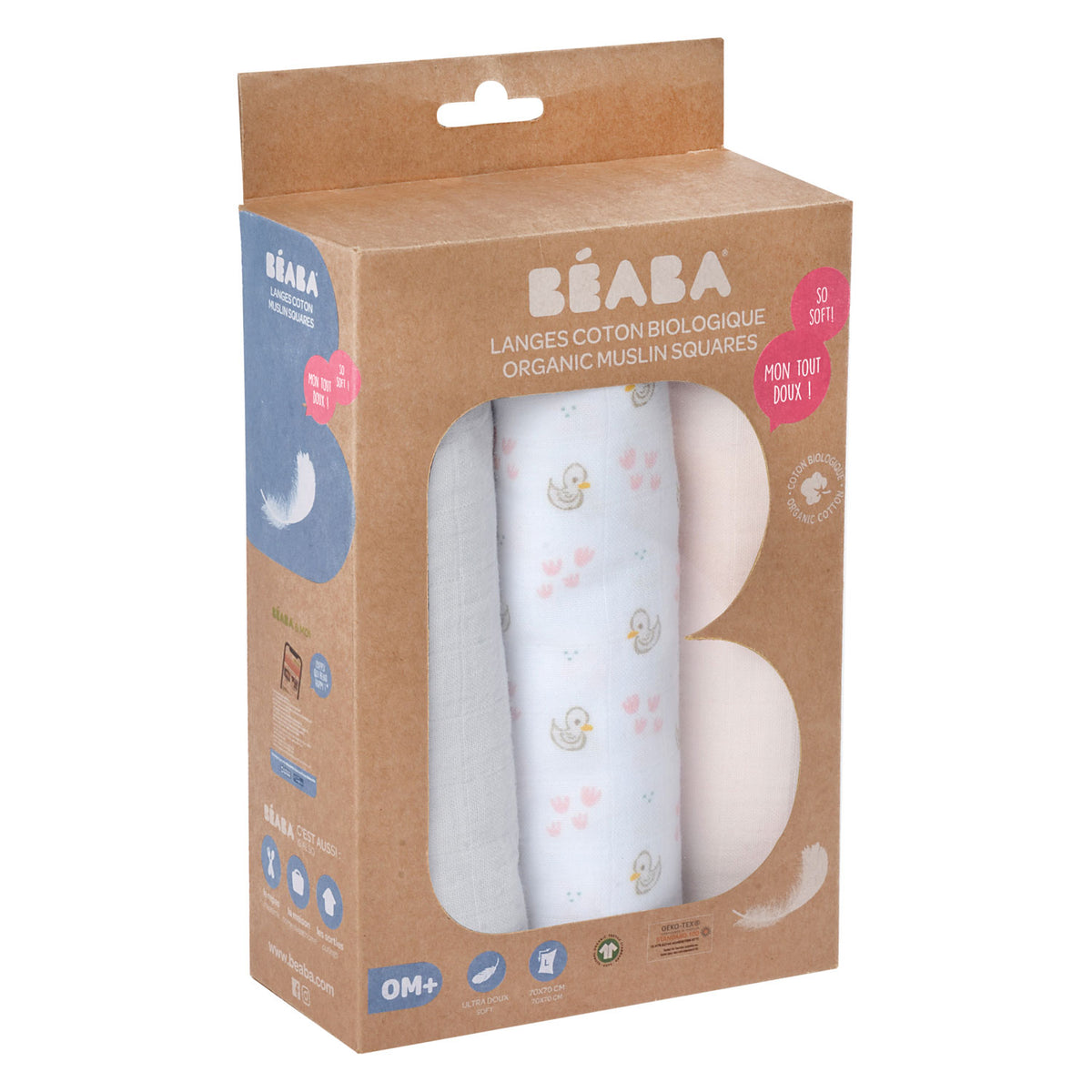 Beaba Mulltücher 3er Pack Schwan rosa