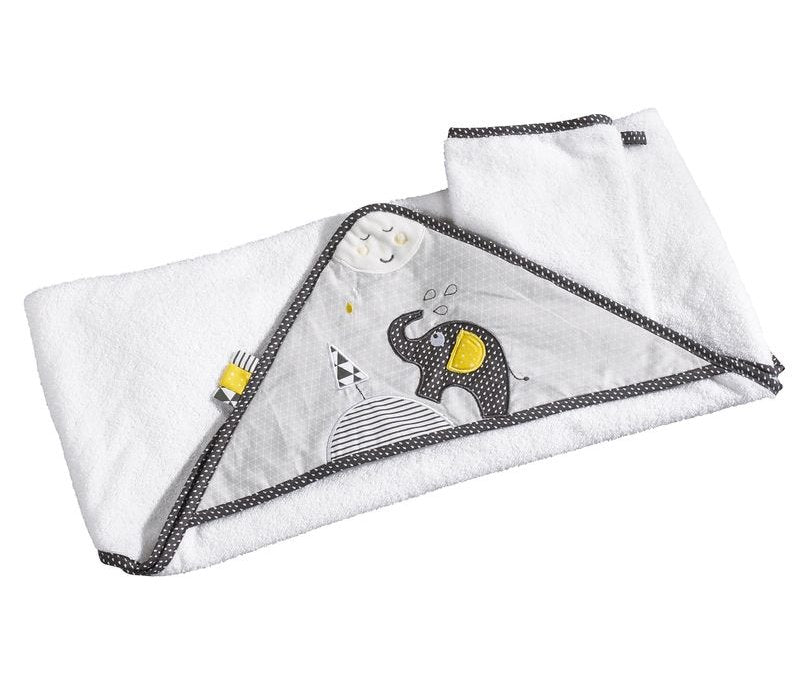 Sauthon Kapuzenbadetuch und Waschlappen Babyfan