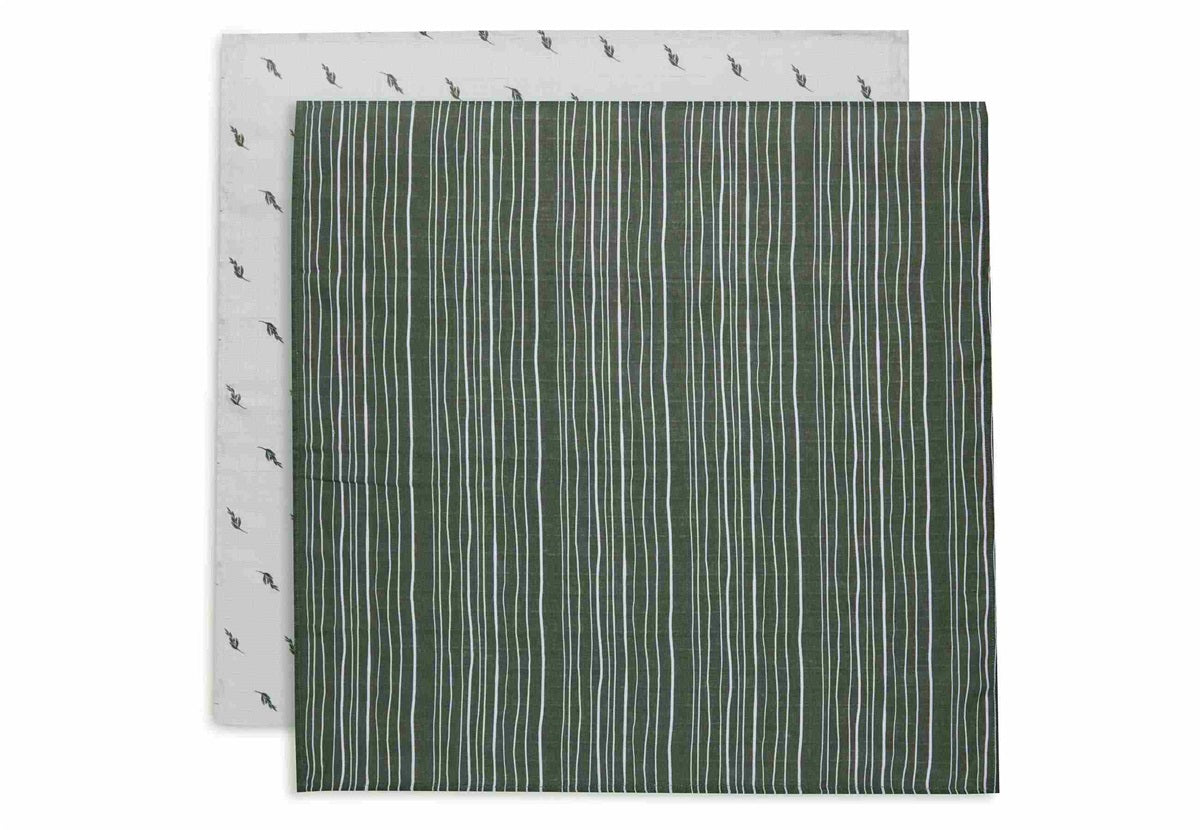 Jollein Spucktuch Hydrophill Stripe &amp; Olive Leaf Green GOTS 2er Pack