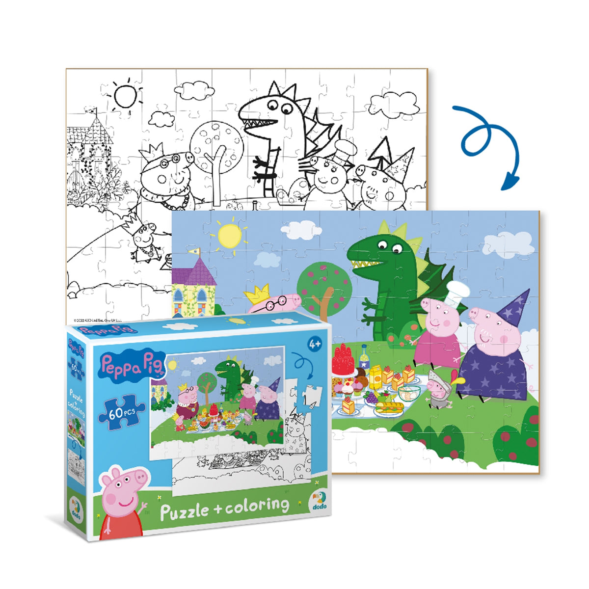 DODO Puzzle zum Ausmalen 2in1 Peppa Pig Picknick 60 Teile 4J+