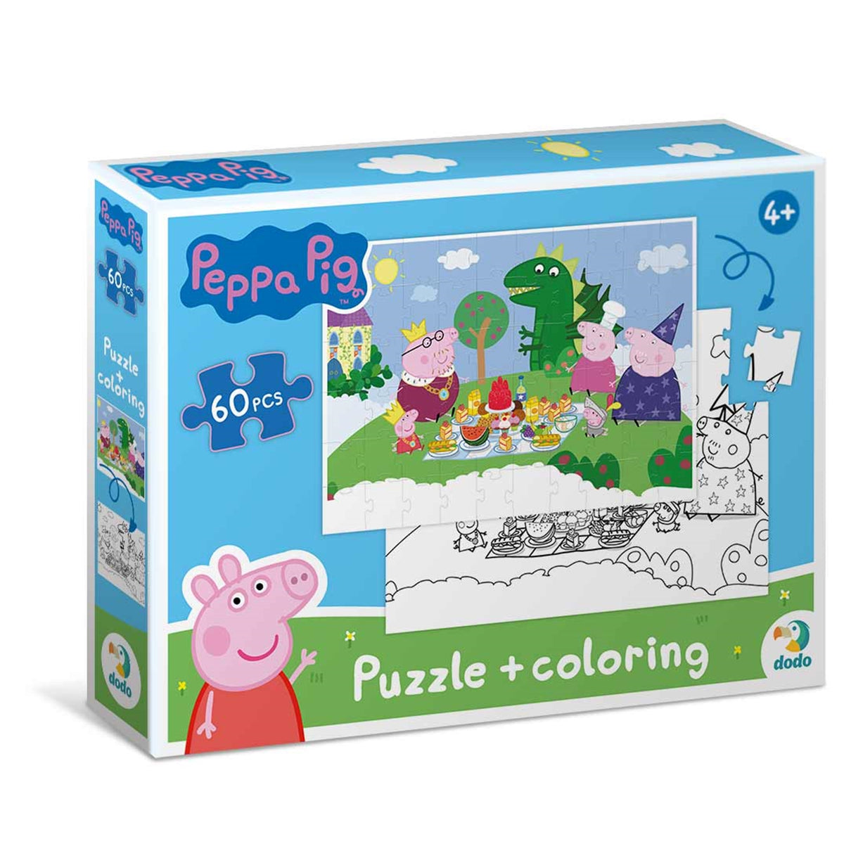 DODO Puzzle zum Ausmalen 2in1 Peppa Pig Picknick 60 Teile 4J+