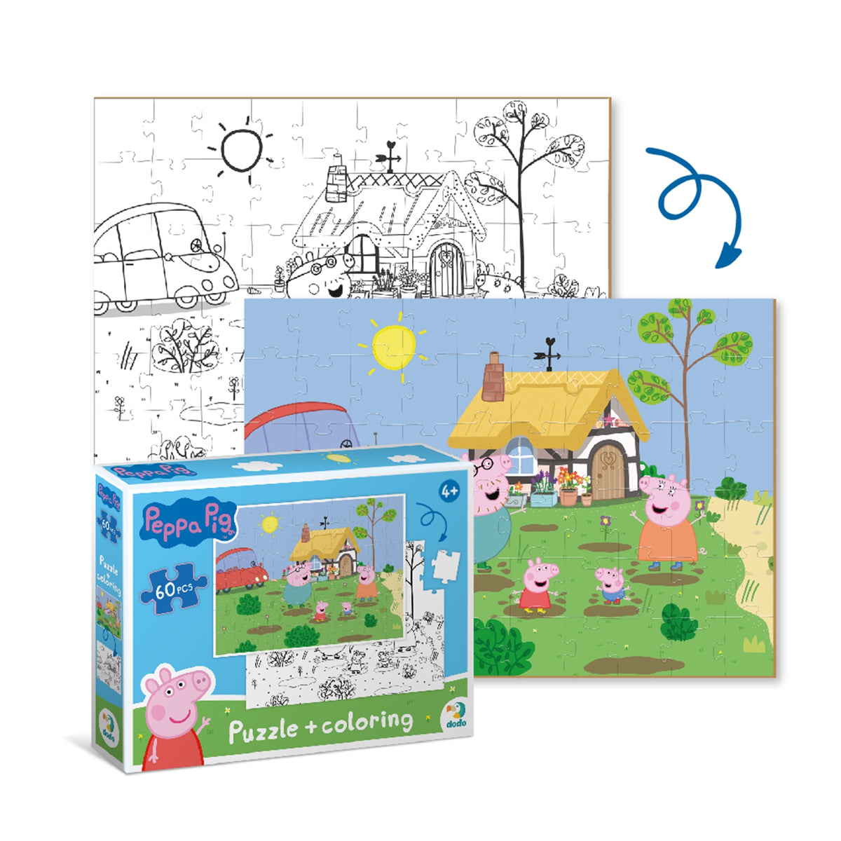 DODO Puzzle zum Ausmalen 2in1 Peppa Pig Spiele 60 Teile 4J+