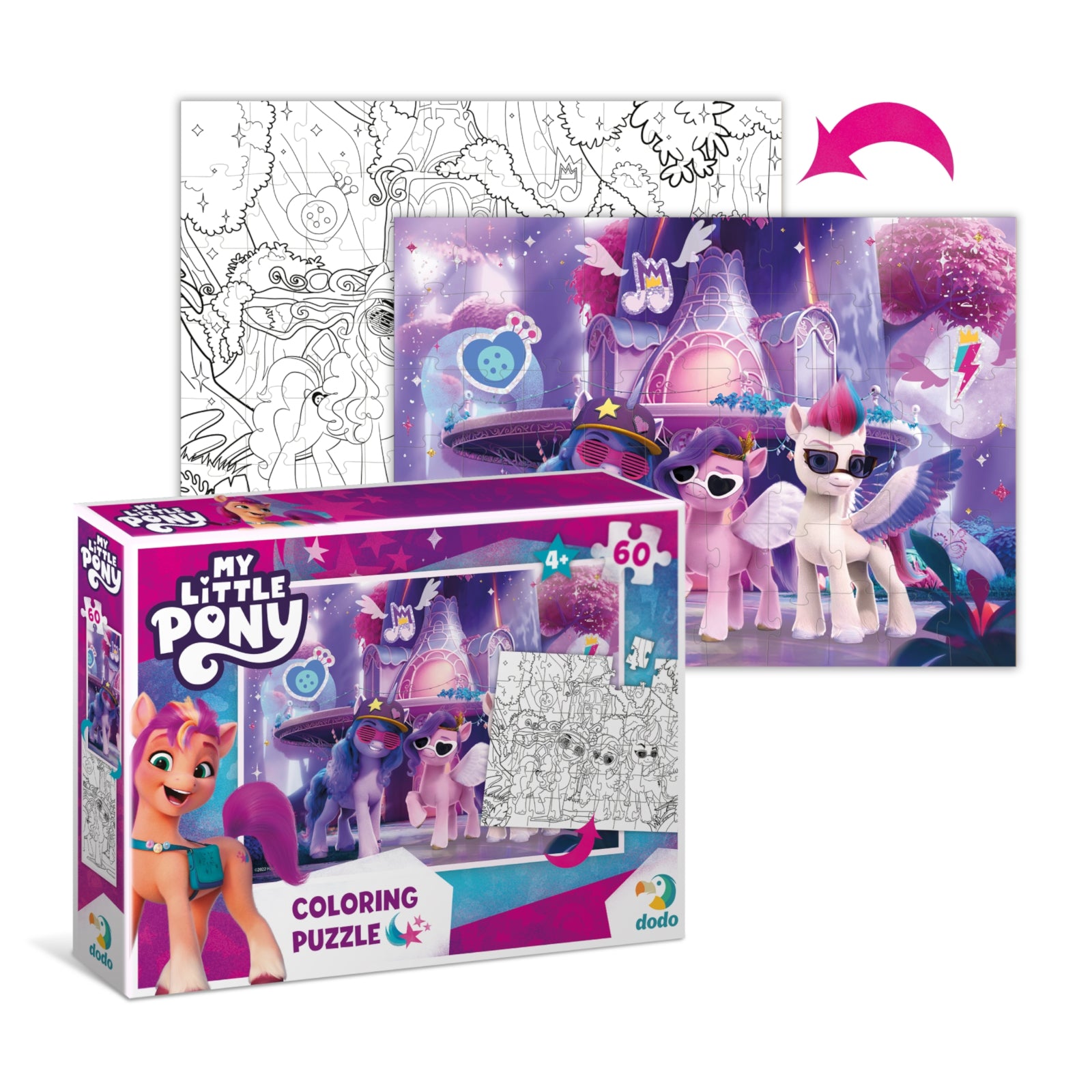 DODO Puzzle zum Ausmalen 2in1 My Little Pony Ponyparty 60 Teile 4J+