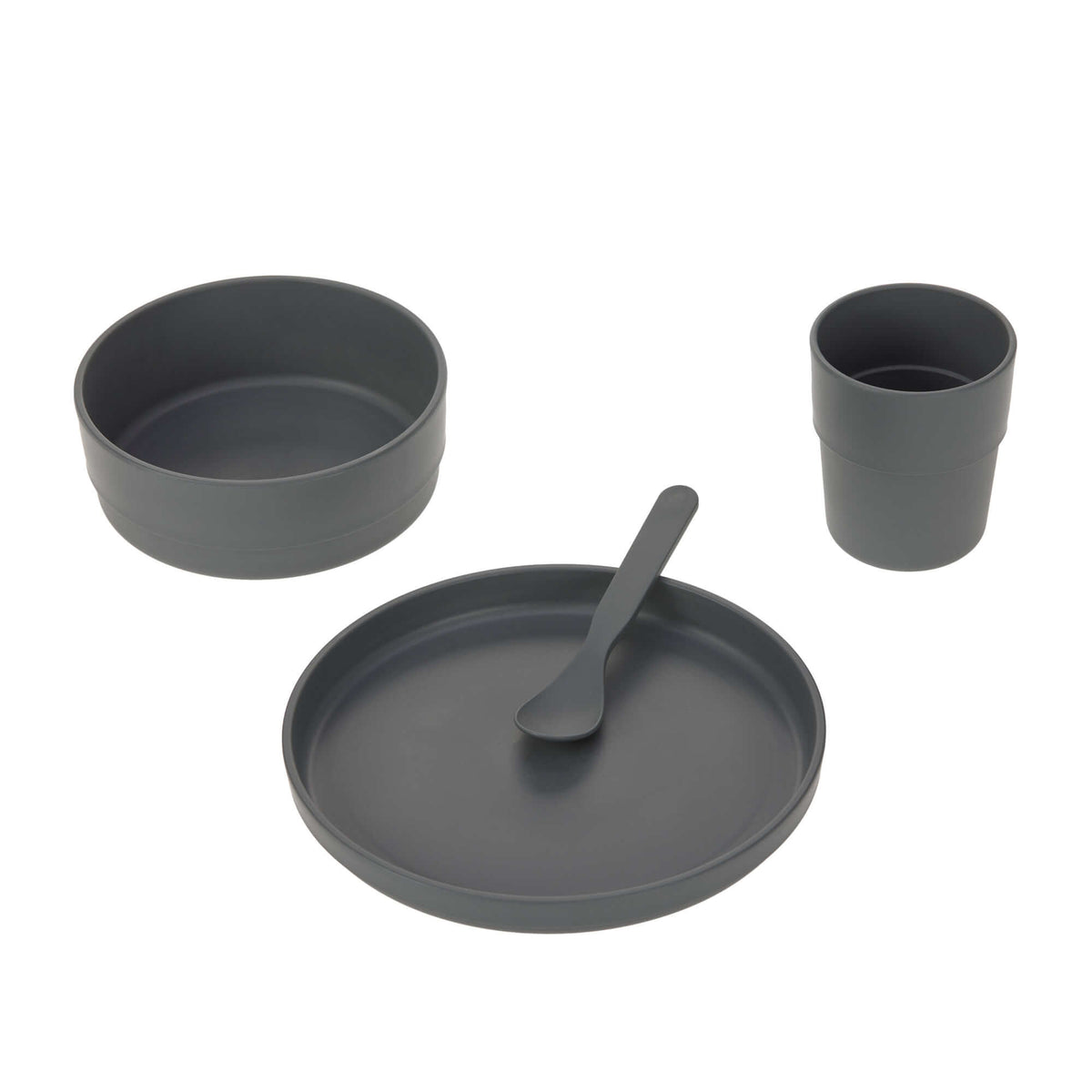 Lässig Kindergeschirr Set (Teller - Schüssel - Becher - Löffel), Uni Anthracite