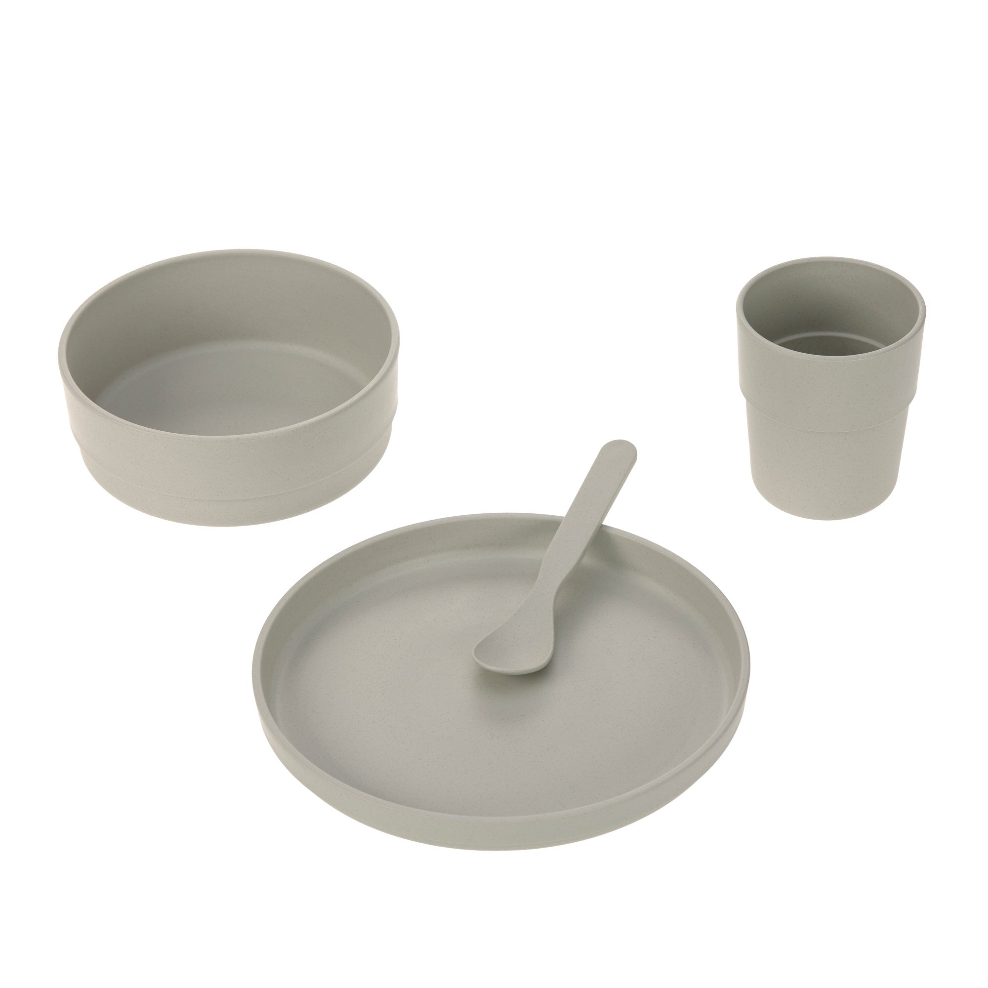 Lässig Kindergeschirr Set (Teller - Schüssel - Becher - Löffel), Uni warm grey