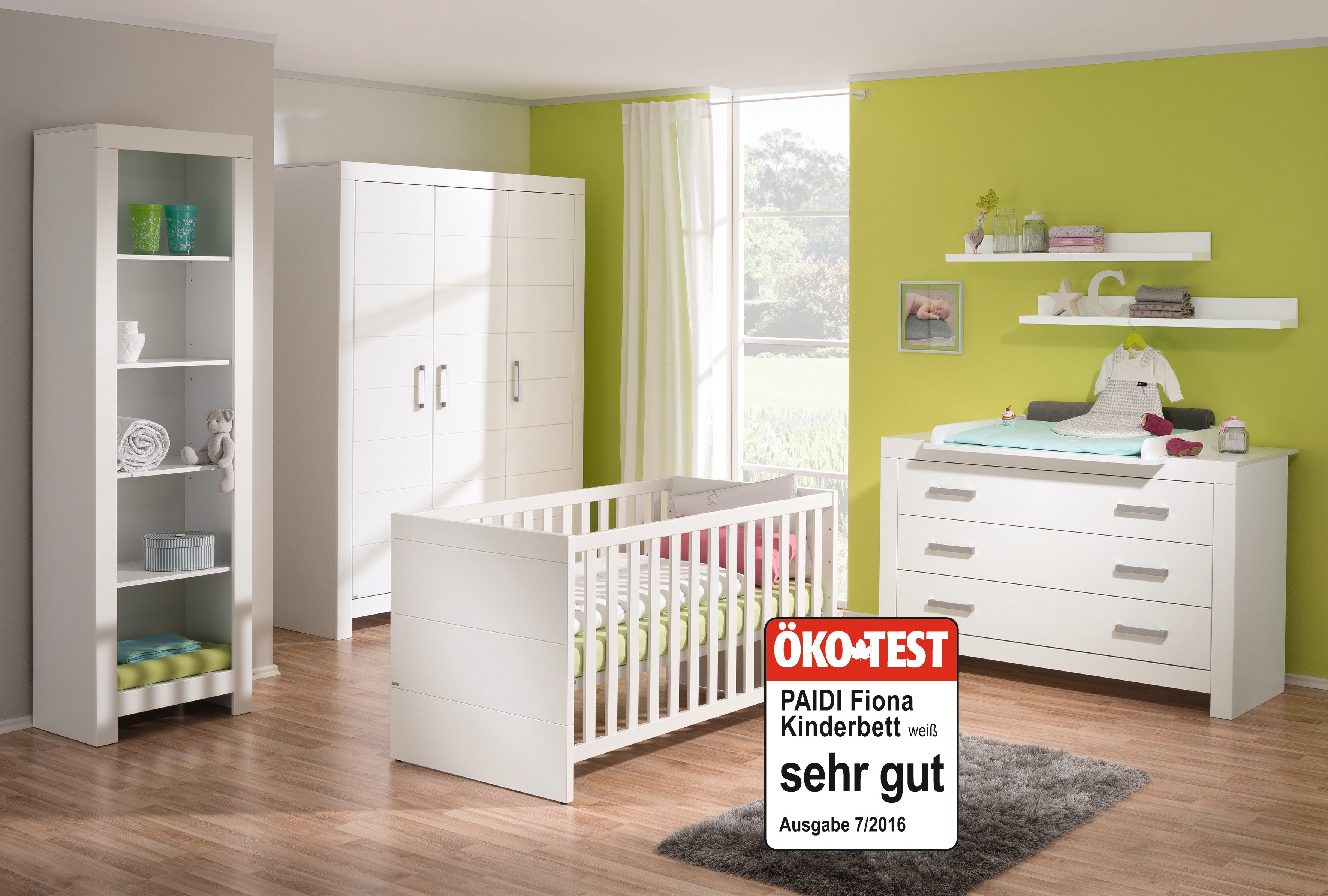 PAIDI FIONA Kinderzimmer 4-teilig mit Wickelaufsatz, Schiebetürenschrank breit