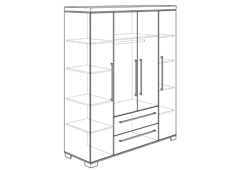 PAIDI KIRA Kleiderschrank 4-türig / 2 Schubkästen