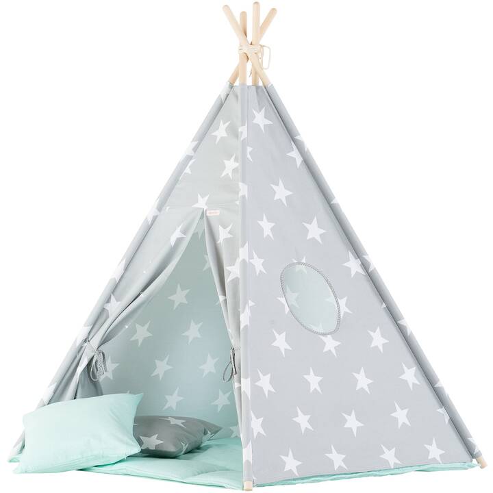 Wigiwama Spielzelt Set Tipi Sterne grau-mint