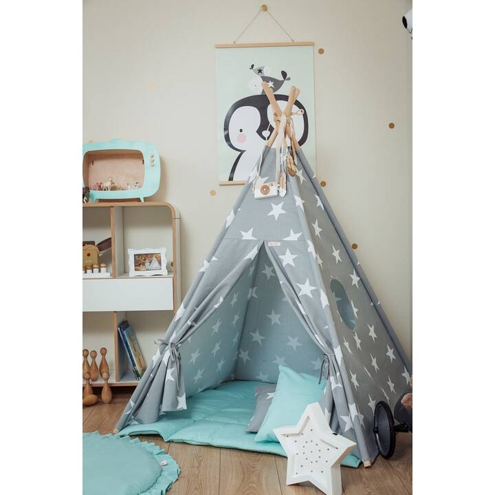 Wigiwama Spielzelt Set Tipi Sterne grau-mint