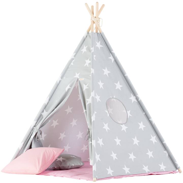 Wigiwama Spielzelt Set Tipi Big Sterne grau-rosa *SALE*